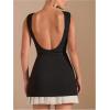imageMilumia Womens Boat Neck Pleated Mini Dress Open Back Short Party Club Tank DressesBlack and Apricot