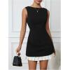 imageMilumia Womens Boat Neck Pleated Mini Dress Open Back Short Party Club Tank DressesBlack and White
