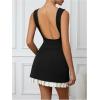 imageMilumia Womens Boat Neck Pleated Mini Dress Open Back Short Party Club Tank DressesBlack and White