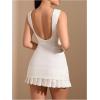 imageMilumia Womens Boat Neck Pleated Mini Dress Open Back Short Party Club Tank DressesWhite
