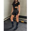 imageMilumia Womens Crew Neck Short Sleeve Cut Out Bodysuit T Shirt Leotard TopsBlack