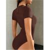 imageMilumia Womens Crew Neck Short Sleeve Cut Out Bodysuit T Shirt Leotard TopsBrown