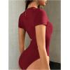 imageMilumia Womens Crew Neck Short Sleeve Cut Out Bodysuit T Shirt Leotard TopsBurgundy