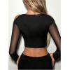 imageMilumia Womens Cut Out Cold Shoulder Long Sleeve Mesh Crop Top Y2k Party Rave Tee ShirtsBlack