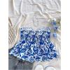 imageMilumia Womens Floral Plants Print Tie Front Tube Top Ruffle Trim Strapless Peplum TopsBlue and White