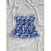 imageMilumia Womens Floral Plants Print Tie Front Tube Top Ruffle Trim Strapless Peplum TopsBlue and White