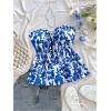 imageMilumia Womens Floral Plants Print Tie Front Tube Top Ruffle Trim Strapless Peplum TopsBlue and White