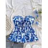 imageMilumia Womens Floral Plants Print Tie Front Tube Top Ruffle Trim Strapless Peplum TopsBlue and White