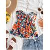imageMilumia Womens Floral Plants Print Tie Front Tube Top Ruffle Trim Strapless Peplum TopsMulti Orange