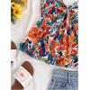 imageMilumia Womens Floral Plants Print Tie Front Tube Top Ruffle Trim Strapless Peplum TopsMulti Orange