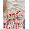 imageMilumia Womens Floral Plants Print Tie Front Tube Top Ruffle Trim Strapless Peplum TopsMulti Red