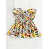 imageMilumia Womens Floral Plants Print Tie Front Tube Top Ruffle Trim Strapless Peplum TopsMulticolor
