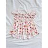 imageMilumia Womens Floral Plants Print Tie Front Tube Top Ruffle Trim Strapless Peplum TopsPink and Red