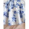 imageMilumia Womens Floral Plants Print Tie Front Tube Top Ruffle Trim Strapless Peplum TopsWhite and Blue