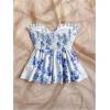 imageMilumia Womens Floral Plants Print Tie Front Tube Top Ruffle Trim Strapless Peplum TopsWhite and Blue