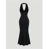 imageMilumia Womens Halter Neck Bodycon Maxi Dress Elegant Fishtail Long DressesBlack