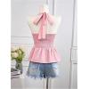imageMilumia Womens Halter Top Ribbed Backless Ring Decor Knit Summer Going Out Tube TopsLight Pink