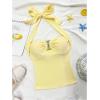 imageMilumia Womens Halter Top Ribbed Backless Ring Decor Knit Summer Going Out Tube TopsYellow