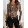 imageMilumia Womens Leopard Print Mesh Top Round Neck Long Sleeve Slim Fit T ShirtsCoffee Brown