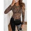 imageMilumia Womens Leopard Print Mesh Top Round Neck Long Sleeve Slim Fit T ShirtsCoffee Brown