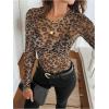 imageMilumia Womens Leopard Print Mesh Top Round Neck Long Sleeve Slim Fit T ShirtsCoffee Brown