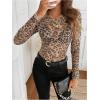 imageMilumia Womens Leopard Print Mesh Top Round Neck Long Sleeve Slim Fit T ShirtsMulticolor