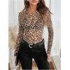 imageMilumia Womens Leopard Print Mesh Top Round Neck Long Sleeve Slim Fit T ShirtsMulticolor