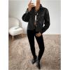 imageMilumia Womens Pu Leather Long Sleeve Jacket Button Front Motorcycle CoatsBlack