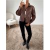 imageMilumia Womens Pu Leather Long Sleeve Jacket Button Front Motorcycle CoatsBrown