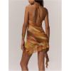 imageMilumia Womens Ruffle Trim Open Back Halter Dress Low Cut Mini DressesGold