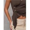 imageMilumia Womens Sexy V Neck Halter Top Y2k Asymmetrical Hem Tie Backless Going Out Tank TopsBrown