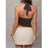 imageMilumia Womens Sexy V Neck Halter Top Y2k Asymmetrical Hem Tie Backless Going Out Tank TopsBrown