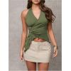 imageMilumia Womens Sexy V Neck Halter Top Y2k Asymmetrical Hem Tie Backless Going Out Tank TopsGreen