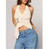 imageMilumia Womens Sexy V Neck Halter Top Y2k Asymmetrical Hem Tie Backless Going Out Tank TopsLight Apricot