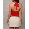imageMilumia Womens Sexy V Neck Halter Top Y2k Asymmetrical Hem Tie Backless Going Out Tank TopsRed