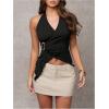 imageMilumia Womens Sexy V Neck Halter Top Y2k Asymmetrical Hem Tie Backless Going Out Tank TopsSolid Black