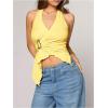 imageMilumia Womens Sexy V Neck Halter Top Y2k Asymmetrical Hem Tie Backless Going Out Tank TopsYellow