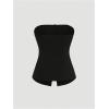 imageMilumia Womens Sleeveless Bandeau Button Front Strapless Blazer Top Split Hem Tube Top Blazer VestBlack
