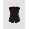 imageMilumia Womens Sleeveless Bandeau Button Front Strapless Blazer Top Split Hem Tube Top Blazer VestBrown
