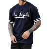 imageMilumia Mens Letter Graphic Short Sleeve Shirts Crew Neck Casual Tee Shirt TopsDeep Blue