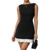 imageMilumia Womens Boat Neck Pleated Mini Dress Open Back Short Party Club Tank DressesBlack and White