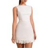 imageMilumia Womens Boat Neck Pleated Mini Dress Open Back Short Party Club Tank DressesWhite