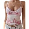 imageMilumia Womens Floral Lace Scoop Neck Spaghetti Straps Cami Top Sexy Mesh TopsMulticolor