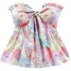 imageMilumia Womens Floral Plants Print Tie Front Tube Top Ruffle Trim Strapless Peplum TopsMulti Purple