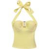 imageMilumia Womens Halter Top Ribbed Backless Ring Decor Knit Summer Going Out Tube TopsYellow