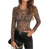 imageMilumia Womens Leopard Print Mesh Top Round Neck Long Sleeve Slim Fit T ShirtsCoffee Brown