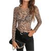 imageMilumia Womens Leopard Print Mesh Top Round Neck Long Sleeve Slim Fit T ShirtsMulticolor