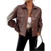 imageMilumia Womens Pu Leather Long Sleeve Jacket Button Front Motorcycle CoatsBrown