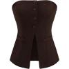 imageMilumia Womens Sleeveless Bandeau Button Front Strapless Blazer Top Split Hem Tube Top Blazer VestBrown