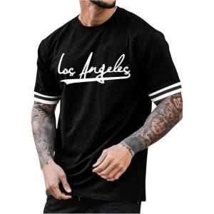 imageMilumia Mens Letter Graphic Short Sleeve Shirts Crew Neck Casual Tee Shirt TopsBlack Letter